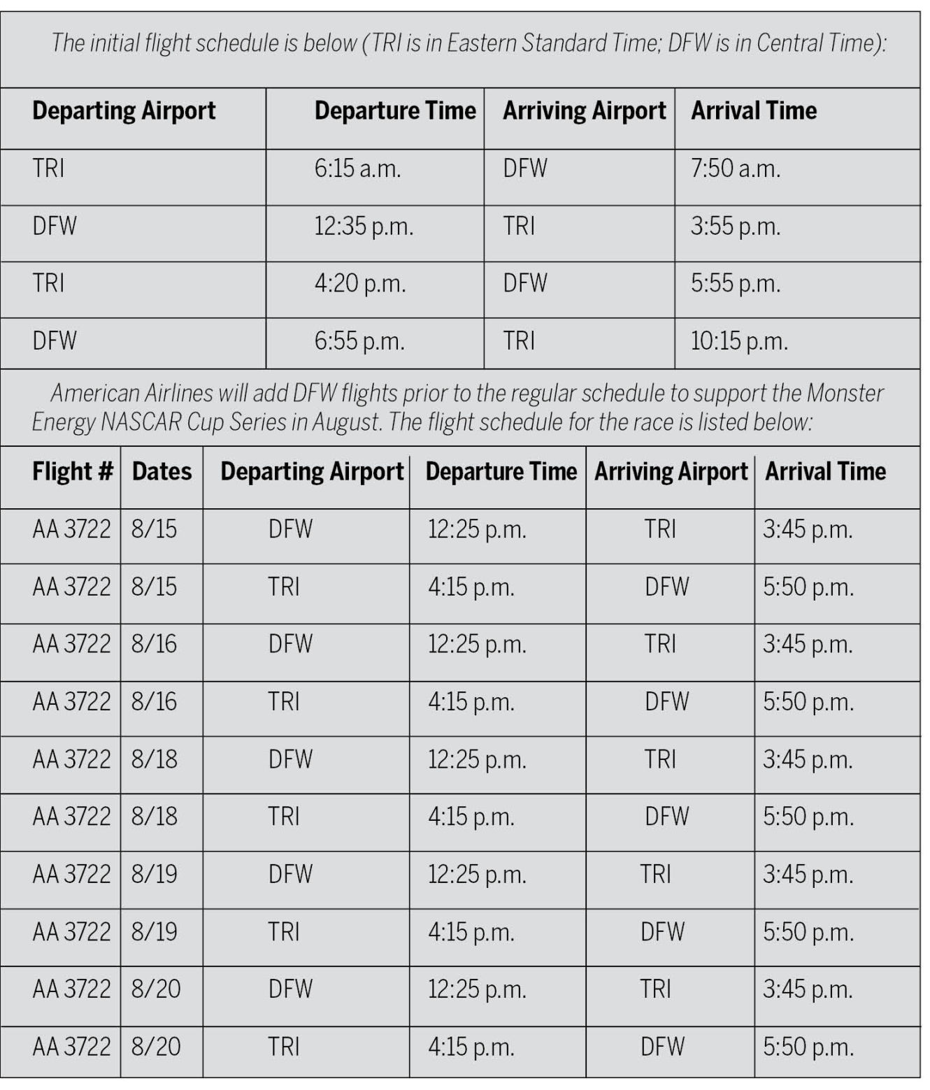 Flight schedule